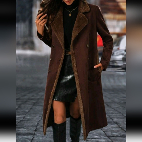 Women's Elegant Fluffy Double-Breasted Coat For Autumn And Winter - Picture 1 of 6